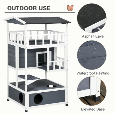 Akoasm Wooden Cat Shelter & House With Asphalt Roof, Escape Doors And Jumping Platform-Gray 9 Akoasm Wooden Cat Shelter & House With Asphalt Roof, Escape Doors And Jumping Platform-Gray - Image 9