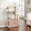 LOVSON Modern Cat Tree With Enclosed Litter Box - Cat Hut With Scratching Post, Feeding Bowl,Removable Pom Pom Stick, (Litter Box Not Included)