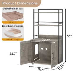 Cat Litter Box Enclosure, 2-in-1 Cat Litter Box Furniture Hidden With 2 Tier Storage Shelves And Doors, Wooden Cat Washroom Furniture
