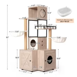Whisen Cat Tree & Cat Bed With Litter Box Enclosure, Scratching Post, Cat Teaser Ball, Anti-Slip Mat - White+Gray -BlueBuffalo Sales Store GUEST 3f8c3d85 7ffc 4136 b810 d44f1a2197c1