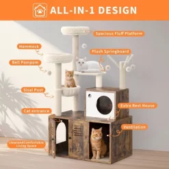 Multi-Level Cat Tree With Hidden Litter Box - 3-in-1 Cat Tower Featuring Cat Bed, Hammock, And Scratching Board, Suitable For Indoor Cats -BlueBuffalo Sales Store GUEST 3f969b6c b8a4 49b9 a392 613deffb855c 1