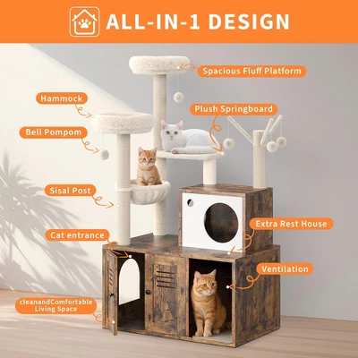 GustoWave Cat Litter Box Enclosure With Cat Tree, Wooden Cat Washroom Furniture, Barn Door, Pet House, Fits Most Litter Boxes 3 GustoWave Cat Litter Box Enclosure With Cat Tree, Wooden Cat Washroom Furniture, Barn Door, Pet House, Fits Most Litter Boxes - Image 3