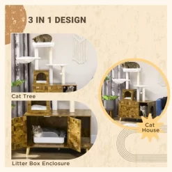 YOOCOZZ PawHut Cat Tree With Litter Box Enclosure, 2-in-1 Cat Tower Litter Box Furniture Indoor, Cat Condo With Hammock And Scratching Posts Pad-Brown -BlueBuffalo Sales Store GUEST 403580cc a69f 4d33 b8a5 dbef82d7166a 1