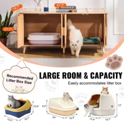 VEVOR Cat Litter Box Enclosure For 2 Cats, Litter Box Furniture Hidden With Rattan Decorated Doors, Wooden Cat Box Cabinet, Natural -BlueBuffalo Sales Store GUEST 4059944d dde2 4854 94f3 33ab68c6a822