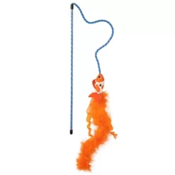 Quirky Kitty Koi Feather Wand Cat Plush Toy - Orange