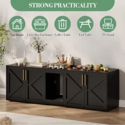 Cat Litter Box Enclosure For 2 Cats, Wooden Hidden Double Litter Box Enclosure Furniture With Soft Cushion Modern Wooden For Cat Washroom -BlueBuffalo Sales Store GUEST 412ee78e 8ec9 4b63 af43 ddeb191755b5