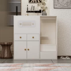 ATJafurn 40.2" Hidden Cat Cabinet With Hydraulic Glass Door And Storage, Modern White Cat Litter Box Enclosure Furniture For Living Room -BlueBuffalo Sales Store GUEST 41b96e16 df49 439d 80ee 0356483a0815