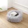 THE LICKER STORE Bette 20.75" X 20.75" Small/Medium Modern Lucite Calming Fluffy Donut Pet Bed With Washable Cover, Light Gray/Clear
