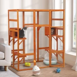 AZL1 Life Concept Pet Crates And Houses Multi Tiered Climbing Platforms Secure Enclosure For Multiple Cats, Orange, 62.4"*32.4"*70"