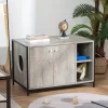 PawHut Wooden Cat Litter Box Enclosure, Multipurpose Anti-Tracking Pet Kitten House, Indoor End Table With Double Doors & Storage Shelves