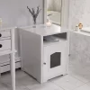 Arf Pets Cat Litter Box Enclosure Furniture, Large Cabinet - White