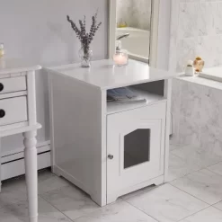 Arf Pets Cat Litter Box Enclosure Furniture, Large Cabinet - White