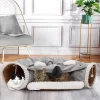 FURNIinspire Pet Crates And Houses, Patio Seating Sets, Washable Cat Hide Tunnel With Hanging Toys And Cushion Mat, Gray, 41.34"*23.62"*10.63"