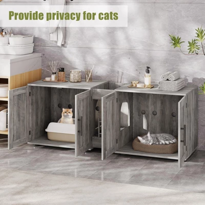 Cat Litter Box Enclosure For 2 Cats, Furniture With Double Room,Hidden Double Litter Box Enclosure Furniture 5 Cat Litter Box Enclosure For 2 Cats, Furniture With Double Room,Hidden Double Litter Box Enclosure Furniture - Image 5