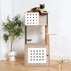 Kumasinova Modern Cat Tree With Litter Box Enclosure,Cat Tree Tower With Feeding Station,Multi-Functional Cat Tower With Scratching Post,Gray+White -BlueBuffalo Sales Store GUEST 432bbaa3 1aa4 40bc 8d0d b3c48d565219