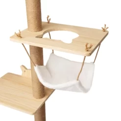 MaseiKar Wall-Mounted Cat Scratching Pad For Small To Large Cat, Indoor Wood Cat Tree With Hammock, Cat Scratcher Perch