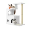 WoodyWonders 33.8-Inch Modern Cat Tower With 3 Perches, Scratching Post & Cave, Includes 4 Washable Cushions