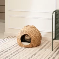 Woven Wicker Round Cat Bed Cave With Handles - 18in X 18in X 18in - For Any Size Cat Breeds, Chihuahua And Use With Cat Tower -BlueBuffalo Sales Store GUEST 44b07b23 546d 4355 8a67 fbb01c136f5a
