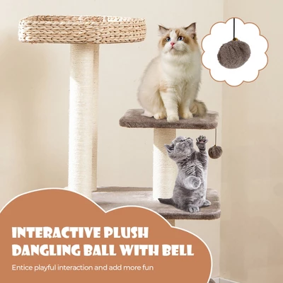 Tangkula 52" Cattail Cat Tower W/ Sisal Scratching Posts Perch Dangling Ball Cat Tree 3 Tangkula 52" Cattail Cat Tower W/ Sisal Scratching Posts Perch Dangling Ball Cat Tree - Image 3