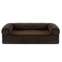 FurHaven Faux Fleece And Chenille Cooling Gel Memory Foam Sofa Dog Bed