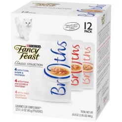 Purina Fancy Feast Broths Classic Collection Gourmet Wet Cat Food Complement Tuna, Shrimp, Fish & Salmon - 1.4oz/12ct Variety Pack -BlueBuffalo Sales Store GUEST 460b88a6 2dae 4b87 906d 538bcf347d60