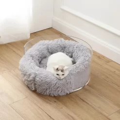 THE LICKER STORE Bette 20.75" X 20.75" Small/Medium Modern Lucite Calming Fluffy Donut Pet Bed With Washable Cover, Light Gray/Clear -BlueBuffalo Sales Store GUEST 461b8d18 fb9e 45fd 9438 296622bea83e