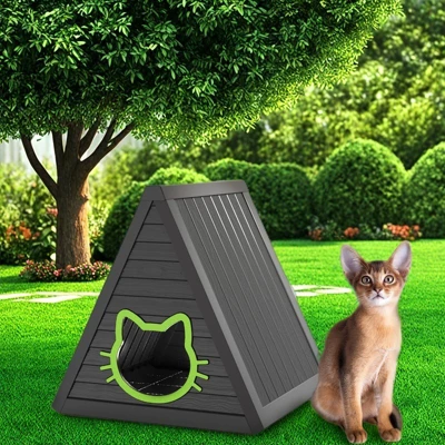 SEVOBAL Pet Crates And Houses Triangular Weatherproof Cat Shelter, Cozy Outdoor Indoor House With Escape Door, Black, 23.82"*25.59"*25.67" 3 SEVOBAL Pet Crates And Houses Triangular Weatherproof Cat Shelter, Cozy Outdoor Indoor House With Escape Door, Black, 23.82"*25.59"*25.67" - Image 3