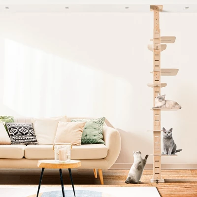 9' Adjustable Height Floor-to-Ceiling Cat Tree, Multi-Level Cat Vertical Cat Condo, Cat With Perching Shelves For Indoor Cats 5 9' Adjustable Height Floor-to-Ceiling Cat Tree, Multi-Level Cat Vertical Cat Condo, Cat With Perching Shelves For Indoor Cats - Image 5