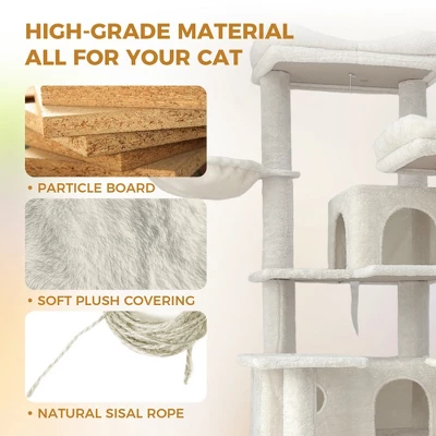 68 Inches Multi-Level Large And Tall Cat Tree Beige 2 68 Inches Multi-Level Large And Tall Cat Tree Beige - Image 2