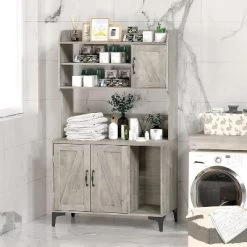 Large Cat Litter Box Enclosure Furniture With 3 Open Shelves And Storage Cabinet, Farmhouse Cat House Washroom -BlueBuffalo Sales Store GUEST 486103bf a98c 4aa3 8437 85a972d13b96