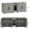 Coucheta 55" Cat Litter Box Enclosure Furniture, Hiddden 3-IN-1 Wooden Cat Litter Cabinet With Barn Door & Double Rooms
