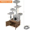 Cat Tree With Litter Box Enclosure Large, Multilevel Cat Play House With Large Condo, Spacious Hammock, Cozy Top Perch,Scratching Post,Brown