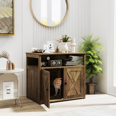 Tangkula Cat Litter Box Enclosure W/ Double Barn Doors Divider Side Entry Storage Shelf 2 Tangkula Cat Litter Box Enclosure W/ Double Barn Doors Divider Side Entry Storage Shelf - Image 2