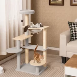 Tangkula Modern Cat Tree 44 Inch Multi-level Cat Tower W/ Removable Padded Top Perch