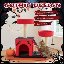 Halloween Gothic Cat Tree With Bat Wings, Spider Toy, Sisal Scratching Posts, Dual Perches & Condo ¨C Dark Red And Black Cat Tower -BlueBuffalo Sales Store GUEST 49558fe7 a046 4384 a197 462907aeaa6d