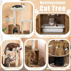 Yaheetech Wooden Litter Box Enclosure With Cat Tree Tower, Rustic Brown/Beige -BlueBuffalo Sales Store GUEST 4a79987d ea27 4abf 9ae0 441a4be904a2
