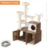 Cat Tree With Litter Box Enclosure, Multi-Level Cat Condo With Hammock, Scratching Posts & Platform, Indoor Cat Tower