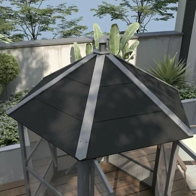 Resenkos Bird Cage, Bird Cages Habitat,69" Wooden Hexagonal Outdoor Aviary Flight Bird Cage With Covered Roof, Light Gray 4 Resenkos Bird Cage, Bird Cages Habitat,69" Wooden Hexagonal Outdoor Aviary Flight Bird Cage With Covered Roof, Light Gray - Image 4