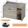 Coucheta Top-Opening Hidden Cat Litter Box Enclosure, Disguised Litter Box Furniture Cabinet With Cushion & Storage Shelf, Wooden Pet House Side Table