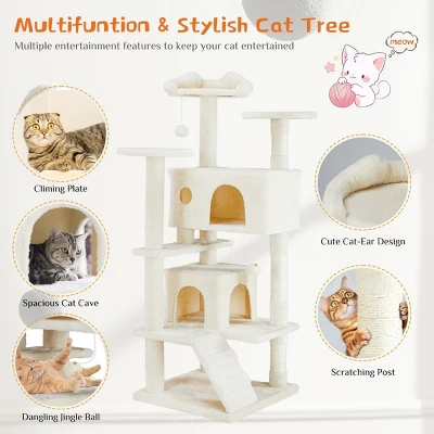 FURNIinspire Pet Tower Multi-Functional Cat Tree House Detachable Cat Climbing Frame, Pet Furniture Cat Accessories, Beige, 19.7"*19.7"*46" 3 FURNIinspire Pet Tower Multi-Functional Cat Tree House Detachable Cat Climbing Frame, Pet Furniture Cat Accessories, Beige, 19.7"*19.7"*46" - Image 3