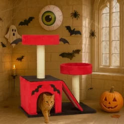 FURNIinspire Pet Tower Gothic Cat Tree Tower Halloween Pet Furniture Cute Cat Toys House With Condo, Scratching Posts, Red, 25.6"*17.7"*27.5" -BlueBuffalo Sales Store GUEST 4cdfd3ba d2ef 454c 911a f1072a582e5d