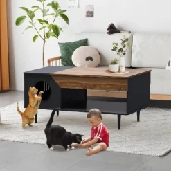 White Wooden Coffee Table 45'', Rustic Living Room Table With Storage Drawer, Hidden Cat House, Multifunctional Pet Litter Box Furniture -BlueBuffalo Sales Store GUEST 4ce81fd3 df6a 451f adbf 67446eb93ccb