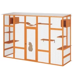 FURNIinspire Pet Crates And Houses, Cat Enclosure, 6 Jumping Platforms, 2 Cat Condos, Cat Bridge And Scratching Board, Orange, 104.3"*35.4"*72.1" -BlueBuffalo Sales Store GUEST 4d7c6f0b 496a 40b7 ade2 8330cfb01d6d