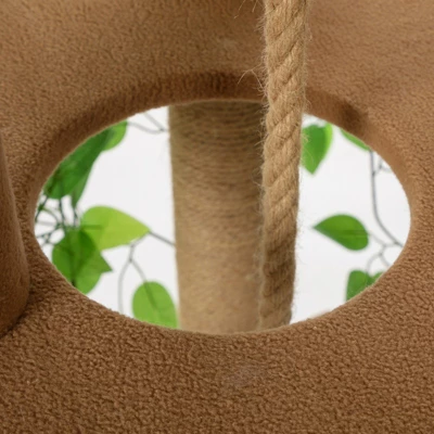 FURNIinspire Pet Tower Cat Tree With Artificial Leaves, Cat Condo And Scratching Post, Modern Cat Furniture, Brown, 19.30"*27.20"*76.80" 2 FURNIinspire Pet Tower Cat Tree With Artificial Leaves, Cat Condo And Scratching Post, Modern Cat Furniture, Brown, 19.30"*27.20"*76.80" - Image 2