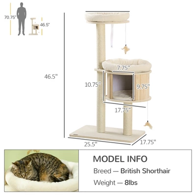 Chery Life 3-Level Cat Tree With Sisal Scratching Posts, Fun Cat Badminton Toy For Playing, Soft Cushions, & Play Areas 2 Chery Life 3-Level Cat Tree With Sisal Scratching Posts, Fun Cat Badminton Toy For Playing, Soft Cushions, & Play Areas - Image 2