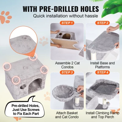 VEVOR Cat Tree For Indoor Cats, 68.5" Cat Tower With 2 Cat Condos, Sisal Scratching Post, Hammocks, Top Perches, Cat Furniture Activity Center 5 VEVOR Cat Tree For Indoor Cats, 68.5" Cat Tower With 2 Cat Condos, Sisal Scratching Post, Hammocks, Top Perches, Cat Furniture Activity Center - Image 5