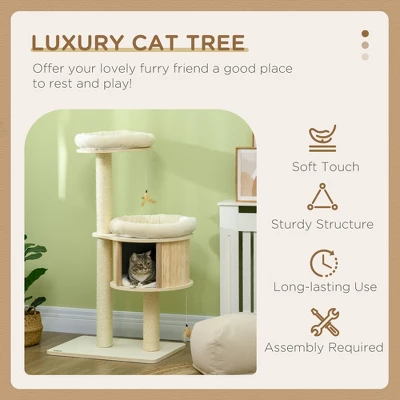 Chery Life 3-Level Cat Tree With Sisal Scratching Posts, Fun Cat Badminton Toy For Playing, Soft Cushions, & Play Areas 3 Chery Life 3-Level Cat Tree With Sisal Scratching Posts, Fun Cat Badminton Toy For Playing, Soft Cushions, & Play Areas - Image 3
