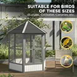 Resenkos Bird Cage, Bird Cages Habitat,69" Wooden Hexagonal Outdoor Aviary Flight Bird Cage With Covered Roof, Brown -BlueBuffalo Sales Store GUEST 4e40eb14 a47a 4812 a28c 589a4c38b18b 1