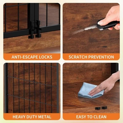 Dog Crate Furniture With 360° Rotating Feeder, Wooden Crate End Table With 2 Doors, Anti-Chew Anti-Escape, Heavy Duty Indoor Kennel Cage 3 Dog Crate Furniture With 360° Rotating Feeder, Wooden Crate End Table With 2 Doors, Anti-Chew Anti-Escape, Heavy Duty Indoor Kennel Cage - Image 3