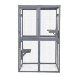 DOMETOUR Wooden Cat Catio Outdoor Cat Enclosure Cat House With Platforms, Sunshine Board, Hammock, Door, Kitten Cage